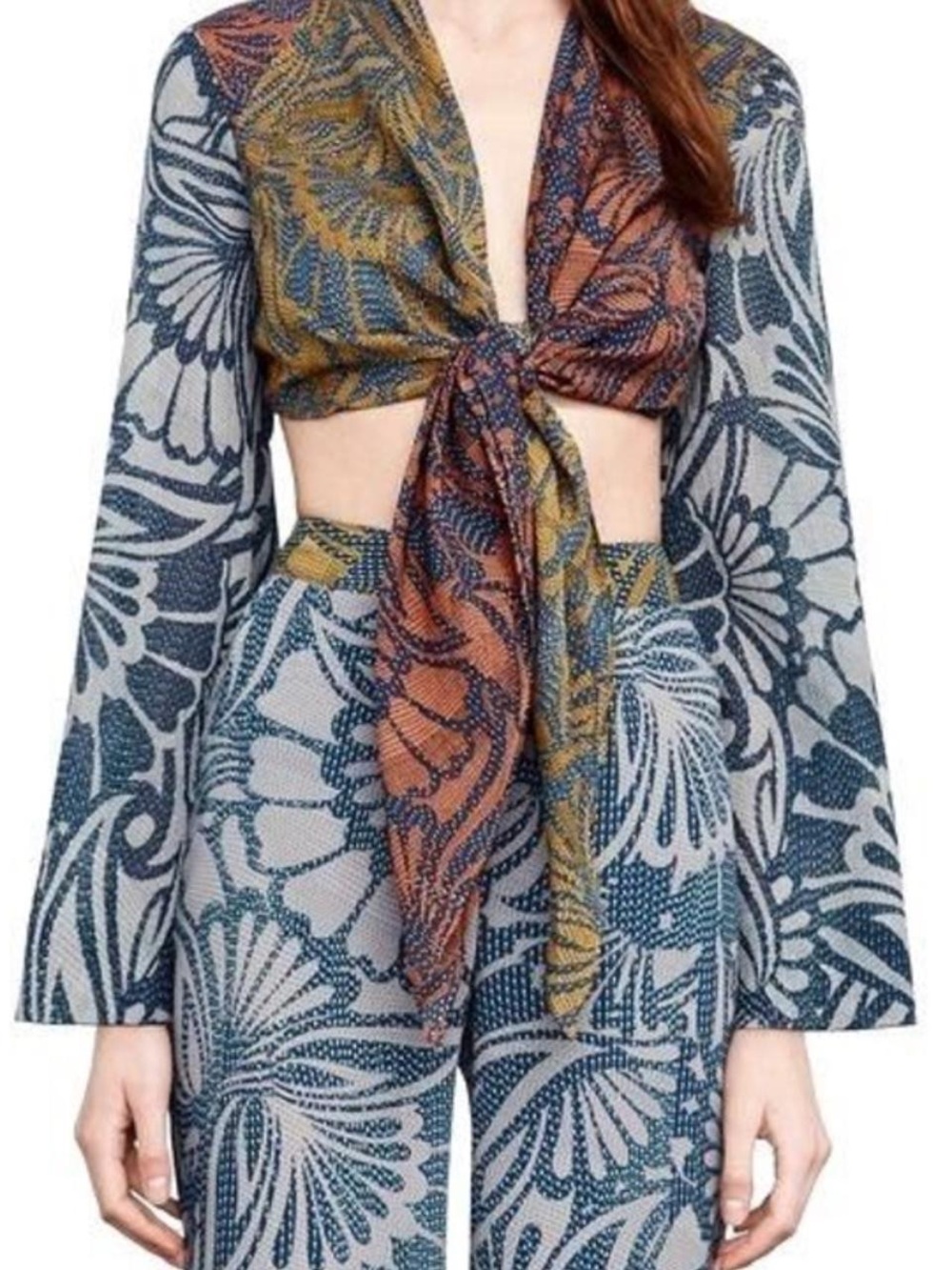 BCBGMaxAzria Rare 2 Piece Set Floral Vacation Festival Wide Leg Pants & Tie Top - Picture 15 of 15